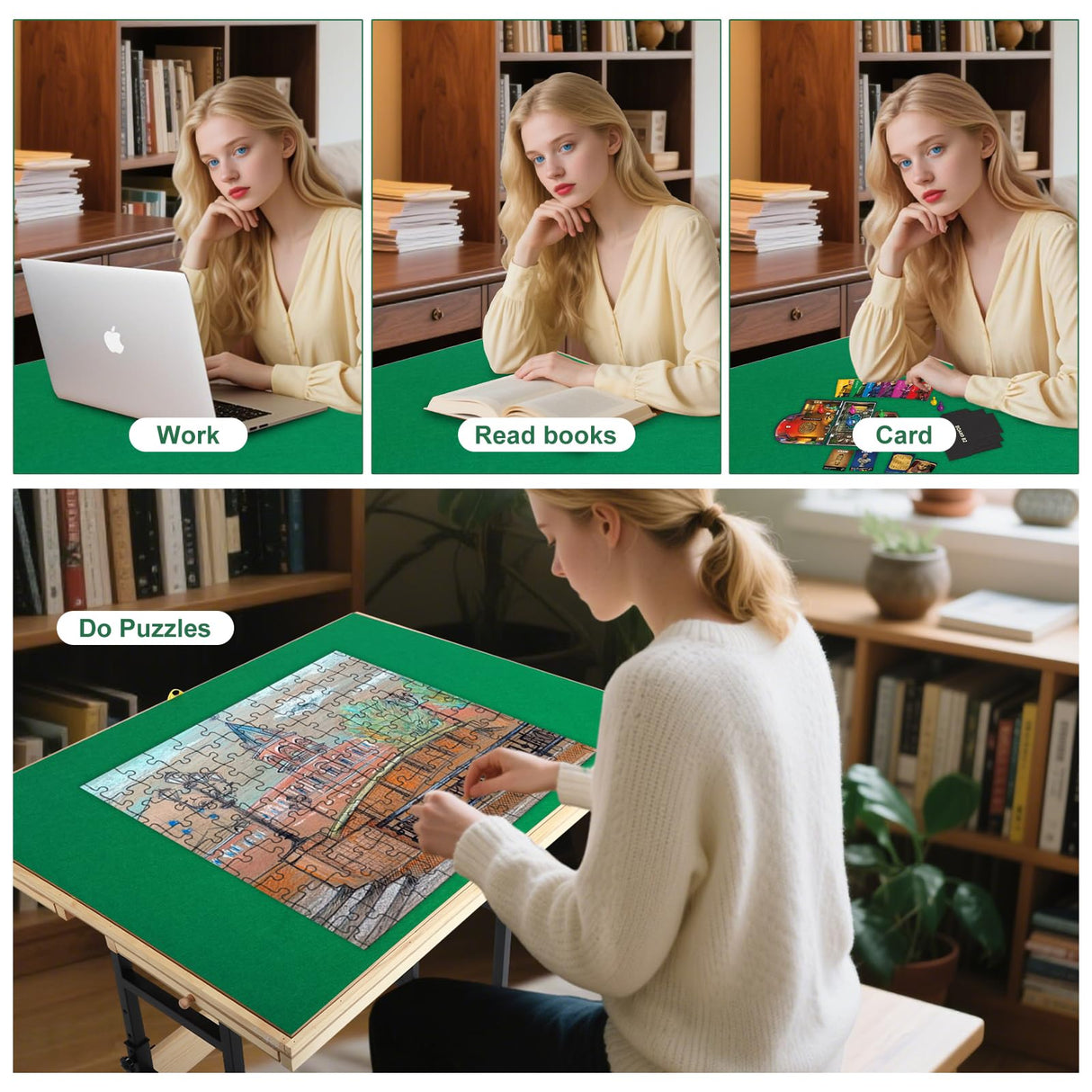 Dollate 1500 Piece Jigsaw Puzzle Table with Legs,35"x27"Adjustable Puzzle Tables for Adults, 3-Tilting-Angle Portable Wooden Jigsaw Puzzle Board Portable with 4 Drawers Dollate