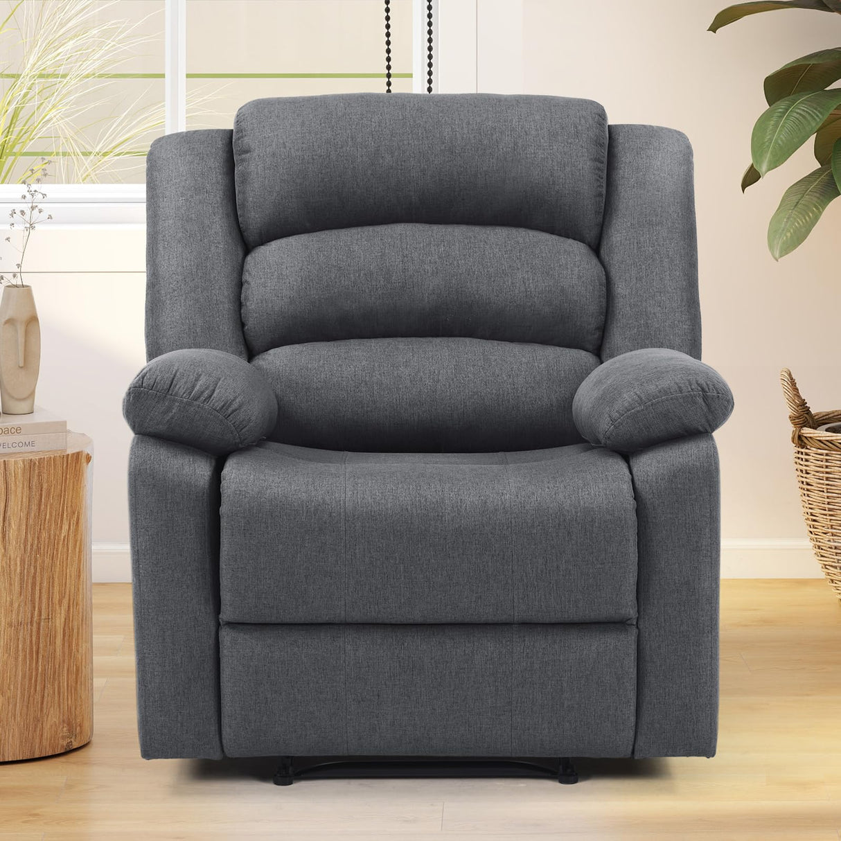 ANJ Fabric Recliner Chair with Overstuffed Arms and Back, Comfy Grey Manual Recliner for Adults, Living Room Single Sofa ANJ