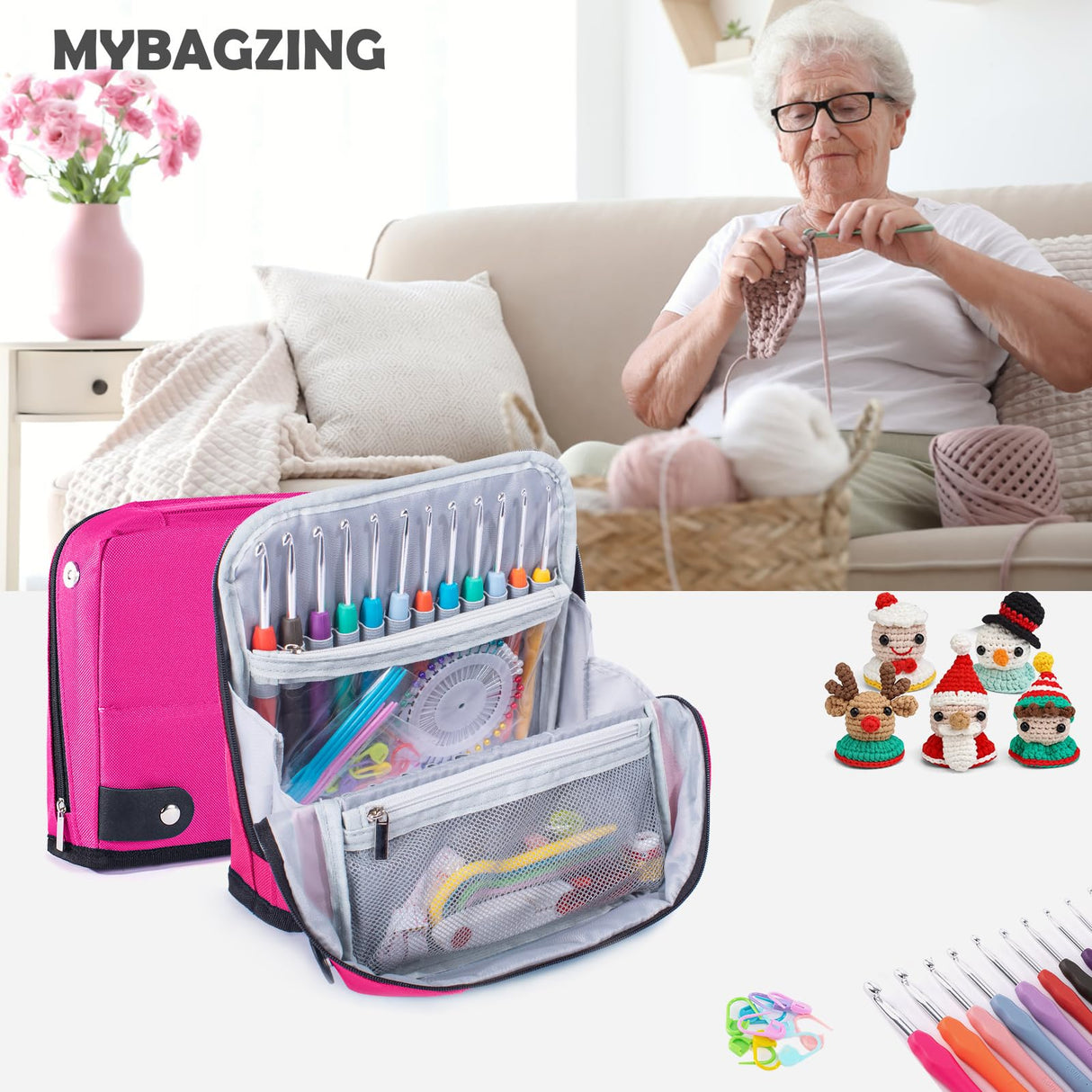 MYBAGZING Crochet Hook Case Empty - Crochet Hook Organizer Case Stand Up Unique Design -Corchet Organizer - Crochet Hook Holder for Knitting & Crochet Supplies - Knitting Accessories (Case Only) MYBAGZING