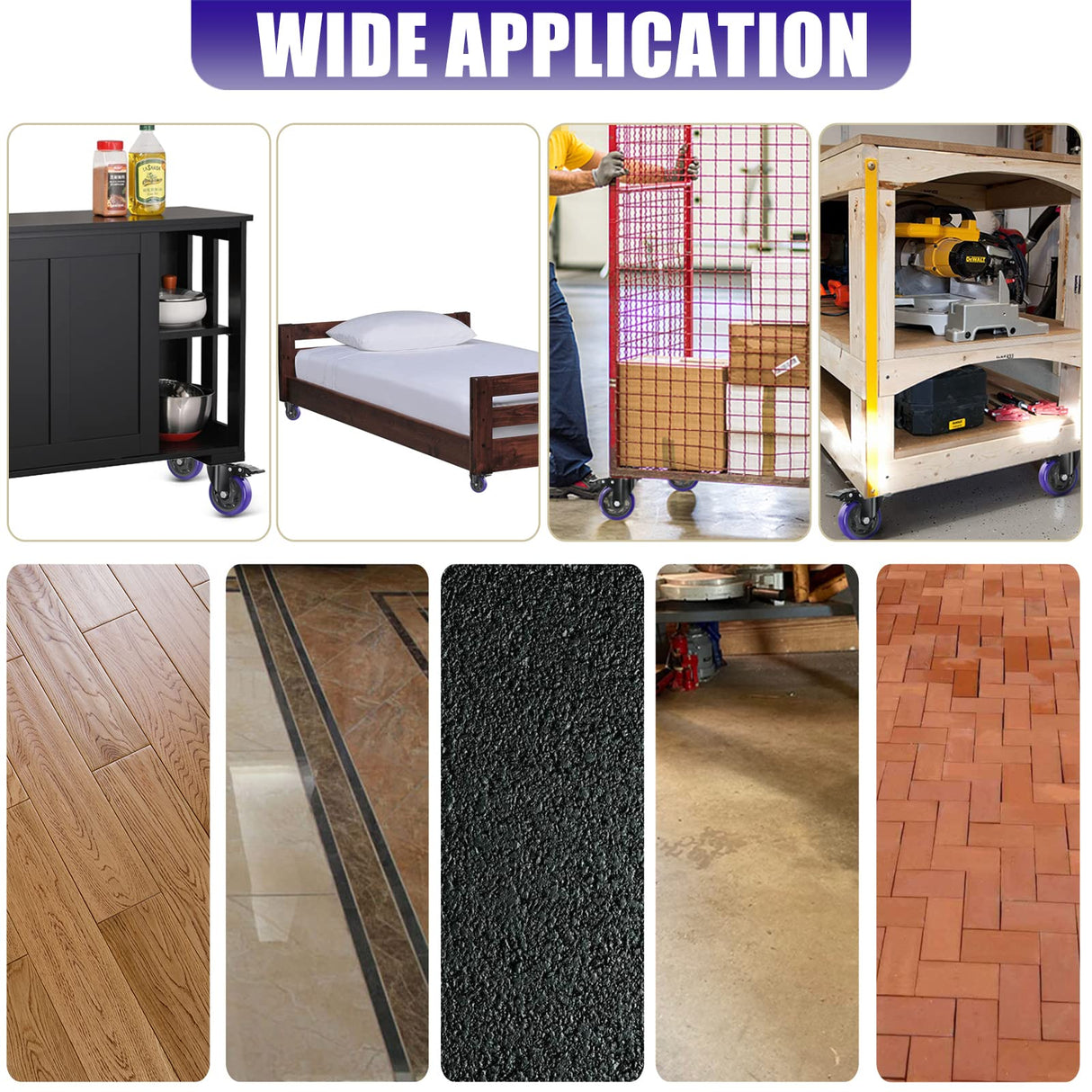 5 Inch Caster Wheels with Brake, Heavy Duty Casters Set of 4 2200lbs, Swivel Casters with Double Ball Bearings, Dual Locking Casters,Wheels for Cart,Furniture,Cabinets,Workbench (Two Hardware Kits Wieyunn