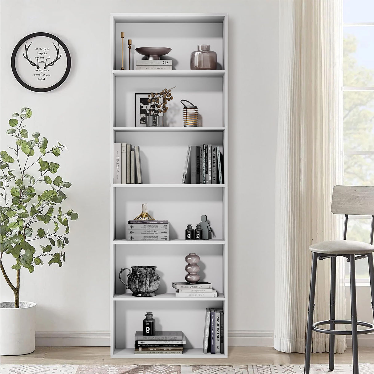 GRUSIGN 71" Tall Bookcase, 6-Tier Open Display Storage Shelves, Floor Standing Large Book Shelf for Living Room, Home Office, Bed Room, White GRUSIGN
