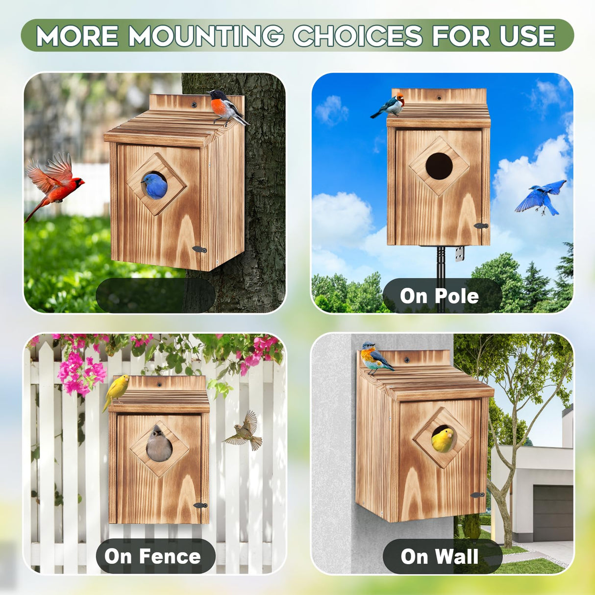 Gtongoko Bird Houses for Outside Clearance 1-3/5” Entrance Hole Wood Blue Birdhouses for Outdoors with Air Vents Easy to Clean Carbonized Wooden Nesting Box for Cardinals Swallows Finches Chickadee Gtongoko