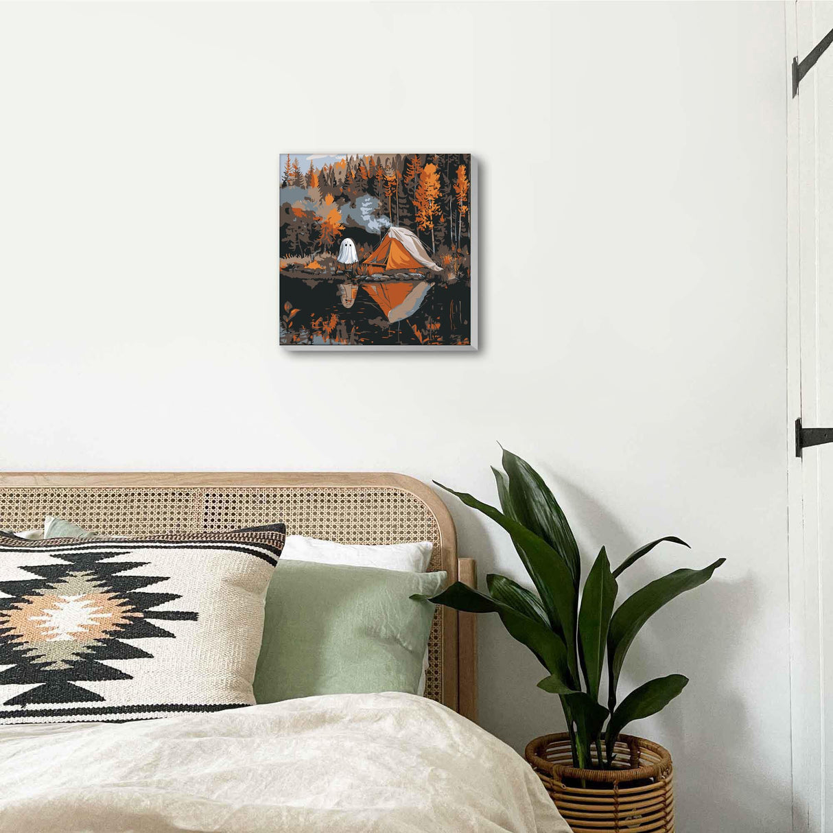 Ginfonr Framed Paint by Numbers Kit for Adults, Halloween Ghosts Acrylic Painting on Canvas, Landscape Oil Painting for Beginner with Brushes, Adults Paint-by-Number for Home Wall Decor (8x8inch) Ginfonr