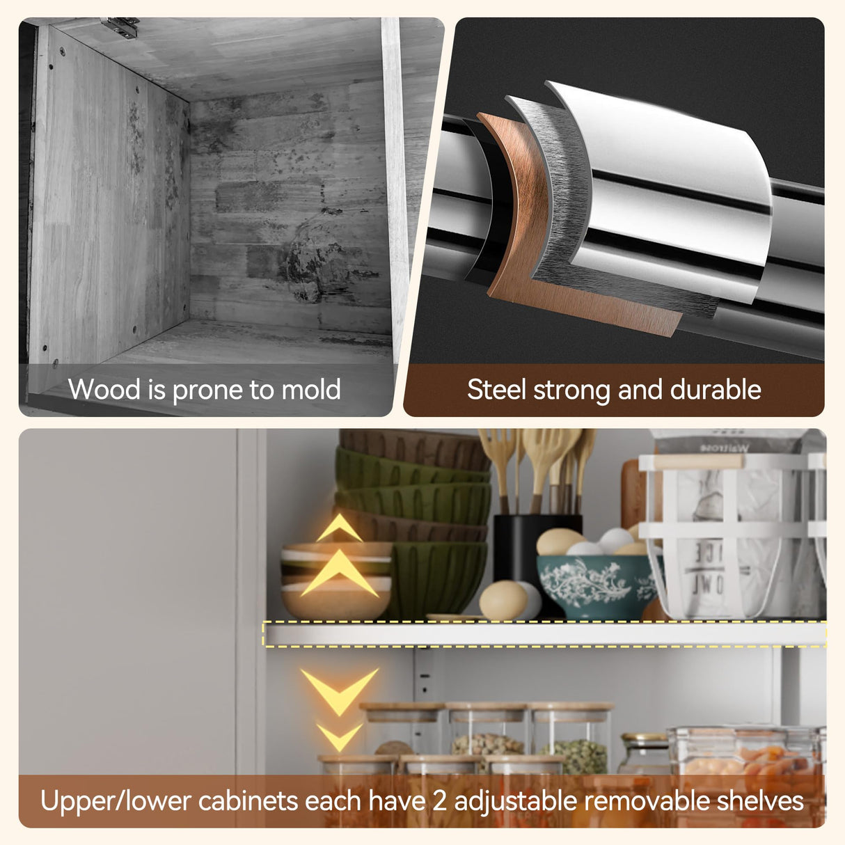 CXUZCZ Kitchen Storage Cabinet,Tall Metal Pantry Storage Cabinet with Door Drawers and Adjustable Shelves,Freestanding Cupboard for Kitchen Dining Room Bedroom Home Office and Bathroom (White 75 ") CXUZCZ