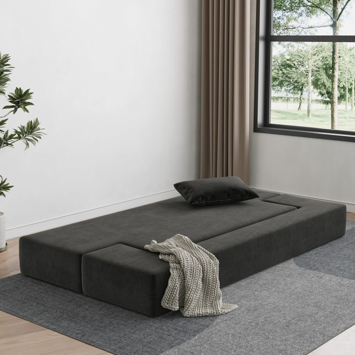 Luoxiao Folding Sofa Bed 2-in-1 Convertible Twin Sleeper Sofa Futon with 2 Pillows - Floor Couch & Bed Mattress for Apartments, College Dorms, Guest Room, Living Room, Dark Grey Luoxiao