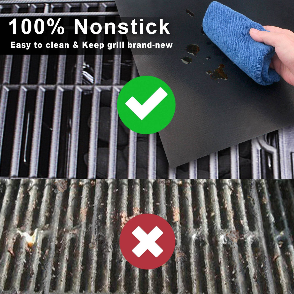 GRILLART BBQ Grill Mats for Outdoor Grill - Nonstick 600 Degree Heavy Duty Grilling Mat (Set of 2) - Reusable BBQ Grill Accessories Sheets -Works on Electric Grill Gas Charcoal BBQ - Gifts for Men Dad GRILLART
