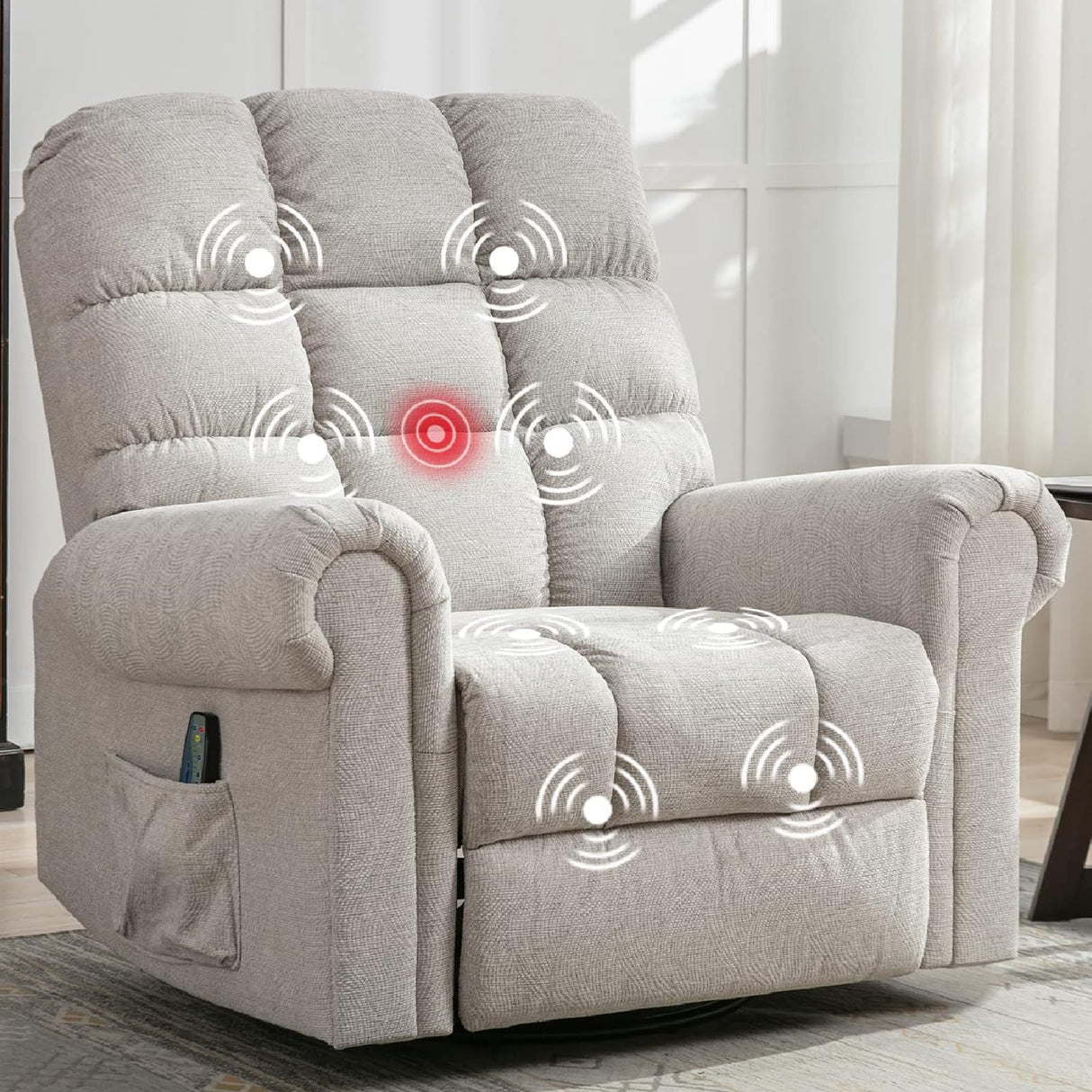 ANJ Oversized Rocker Recliner Chair with Massage and Heat, Manual Overstuffed Swivel Recliners for Big Man, Large Glider Rocking Reclining Chairs for Nursery, Living Room, Cream White ANJ