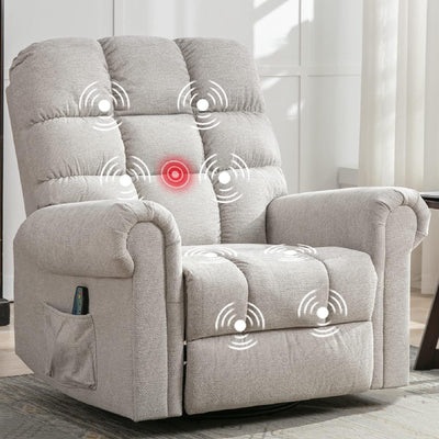 ANJ Oversized Rocker Recliner Chair with Massage and Heat, Manual Overstuffed Swivel Recliners for Big Man, Large Glider Rocking Reclining Chairs for Nursery, Living Room, Cream White