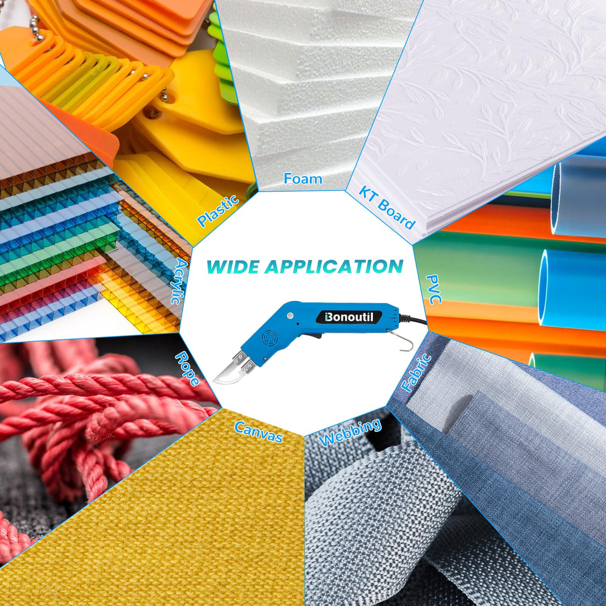 Bonoutil Hot Knife Fabric Rope Cutter 100W Styrofoam Cutter Foam Cutting 4 Blades Electric Heat Knife for Foam Cutting, Cloth, Canvas, Webbing, Rope, Cord Bonoutil