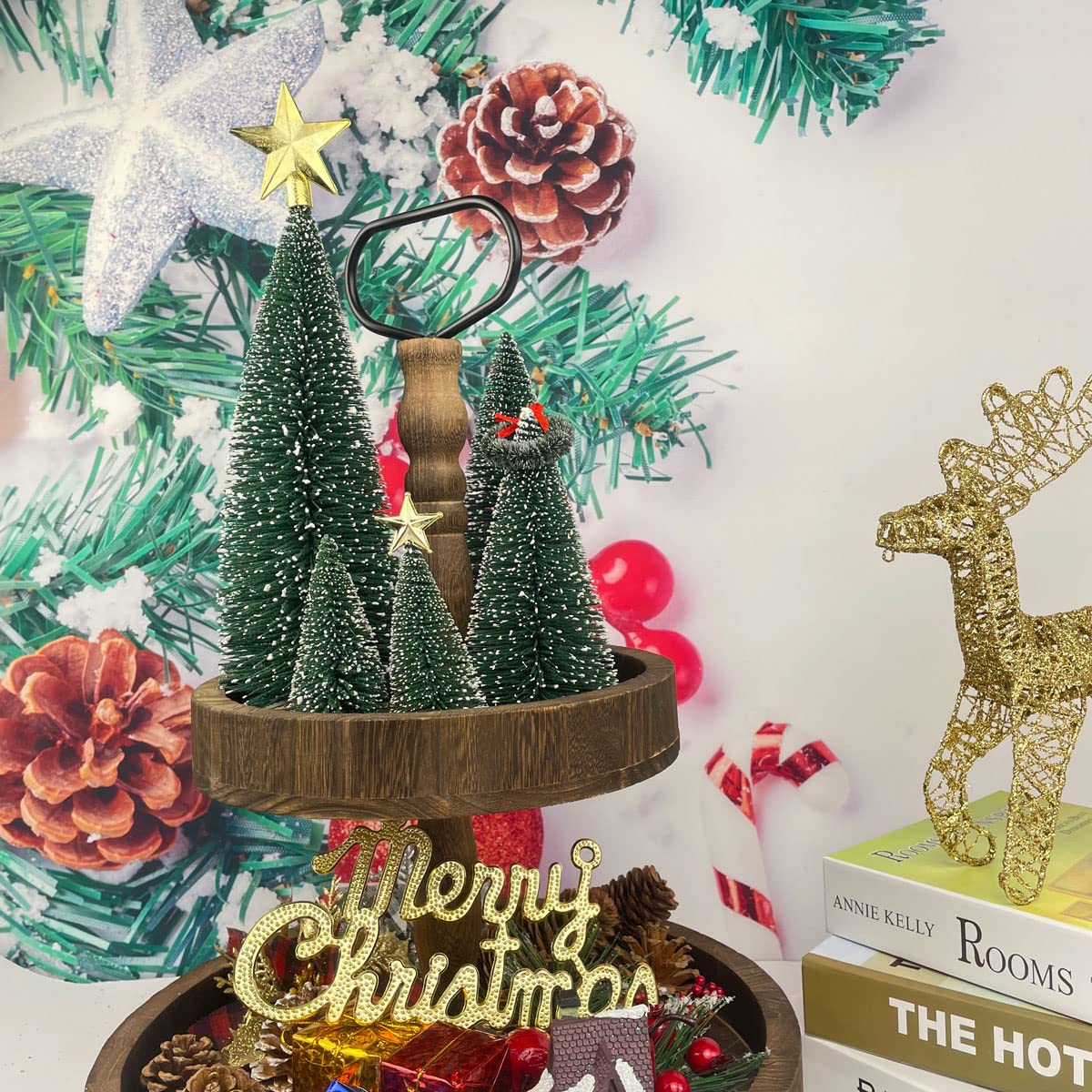 NotiGat Mini Christmas Tree Bottle Brush Christmas Trees with Wooden Bases Christmas Decorations for Party Table top decer Christmas Tree (5pcs) NotiGat