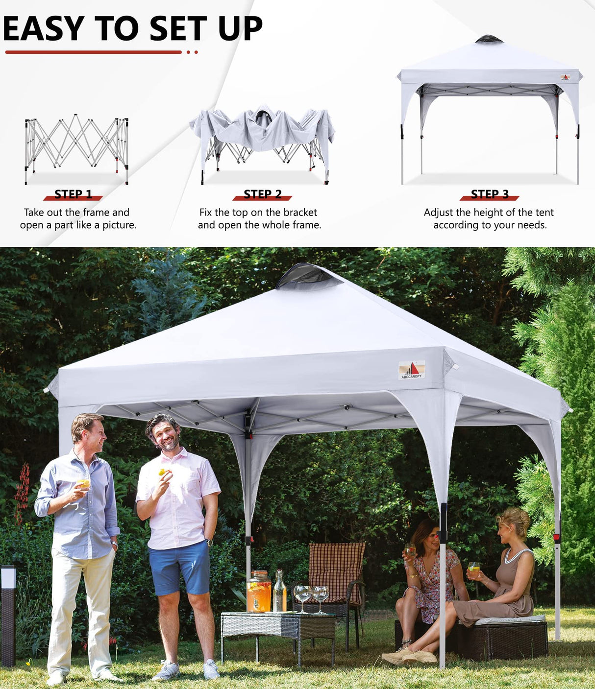 ABCCANOPY 10x10FT Canopy Tent 1-Person Setup,Portable Instant Sun Shelter with 4 Weight Bags(White) ABCCANOPY