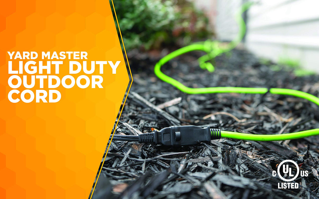 Yard Master Outdoor Extension Cord, 120 Foot Light Duty, Water Resistant, Flexible, 16 Gauge 2 Prong, Lime Green, 9940010 Yard Master
