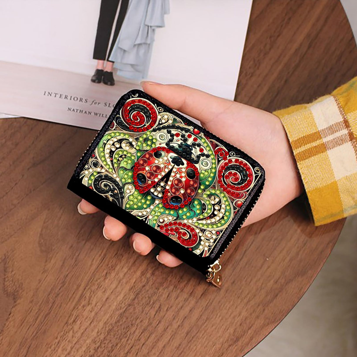 DoxQcs Anti-demagnetization Coin Card Holder, DIY Diamond Art Painting Leather Zipper Card Case Wallet-Ladybird-2 DoxQcs