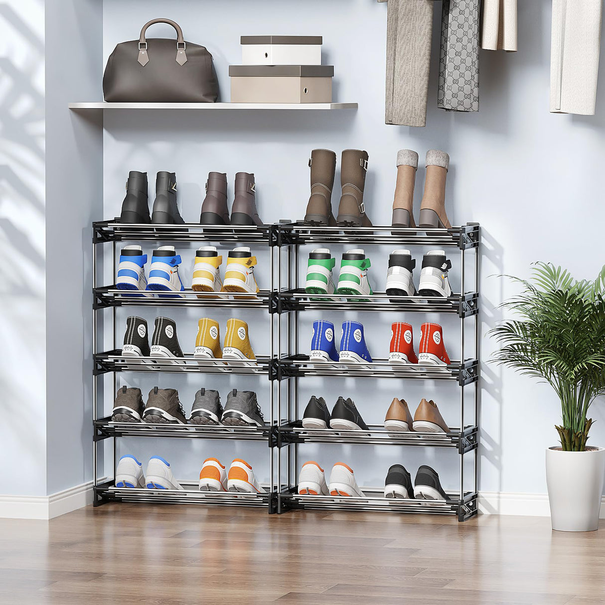 DEYILIAN Free Standing Shoe Racks, 5 Tier Shoe Rack for Entryway Shoe Storage Narrow Shoe Rack Holds 10 Pairs of Shoes with Slanted Space Saving Shoe Shelf Shoe Organizer for Closet Black DEYILIAN