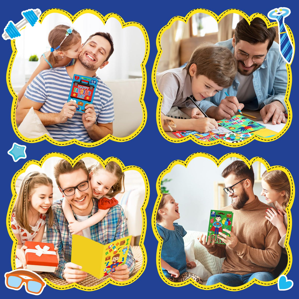 Fullhawl 48 Set Father's Day Card Making Kits DIY Father's Day Craft with Stickers and Envelopes Make Your Own Greeting Card Handmade Dad Gift for Party Home Activities Fullhawl