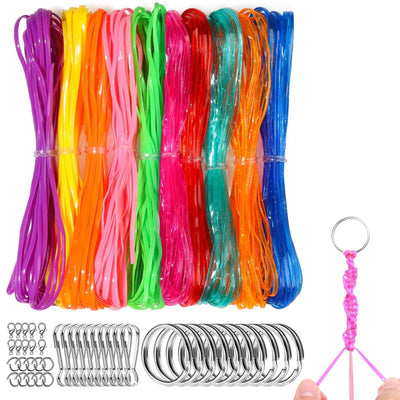 Lanyard String Kit,10 Colors Plastic String Lacing Cord with 40pcs Keychain Lanyard Accessories,Bright and Glitter Color Lanyard String Plastic String for Bracelet Lanyards Jewelry Making DIY Crafts