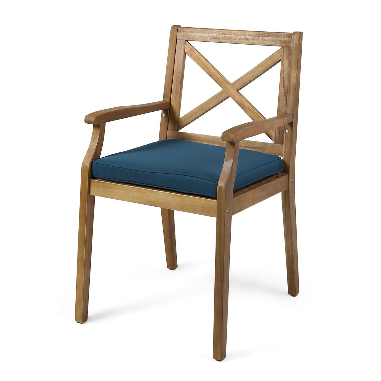 Christopher Knight Home Peter | Outdoor Acacia Wood Dining Chair Set of 2, Teak/Blue Cushion Christopher Knight Home
