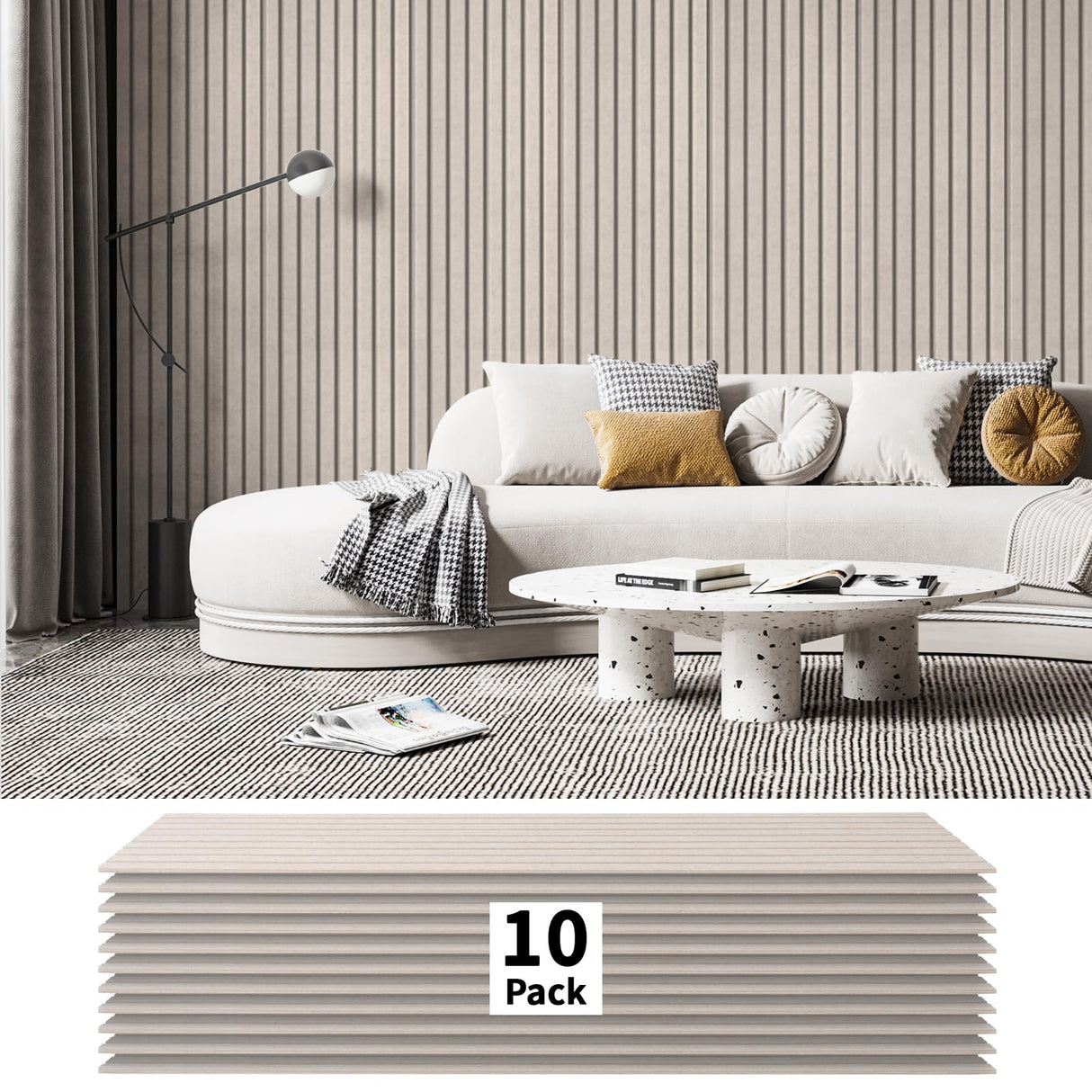 Art3dwallpanels 10 Pack Acoustic Panels, 48" X 12" X 0.35" Soundproof Wall Panels, Self Adhesive High Density Sound Absorbing Acoustic Treatment for Recording Studio, Office, Camel Art3dwallpanels