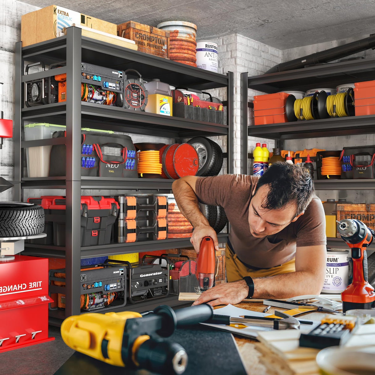 Heavy Duty 5-Tier Garage Shelf Steel Unit 3000lb Capacity | Garage & Basement Storage | Industrial Metal Shelving for Warehouse Workshop | Adjustable Rust-Resistant (72"H x 36"W x 16"D, Black) Hymnxemo