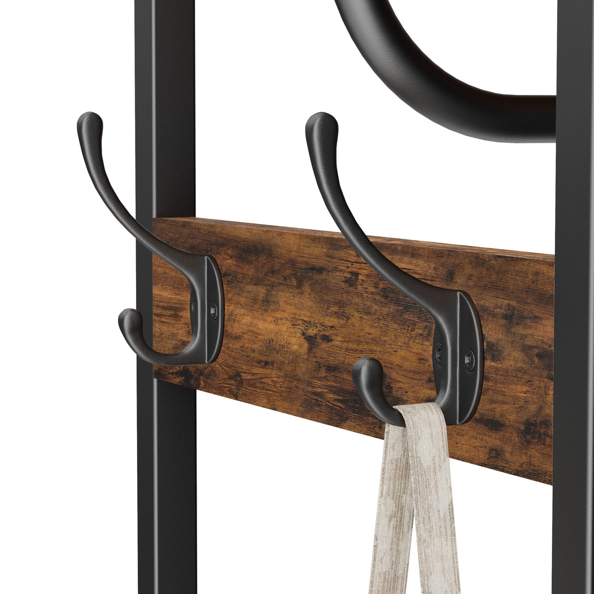 Cerlyunzan Coat Rack With Hanging Rod, Garment Rack With 3 Wooden Shelves and 4 Hooks, Freestanding Hall Tree, Industrial Clothes Rack Stand Organizer, Rustic Brown and Black Cerlyunzan