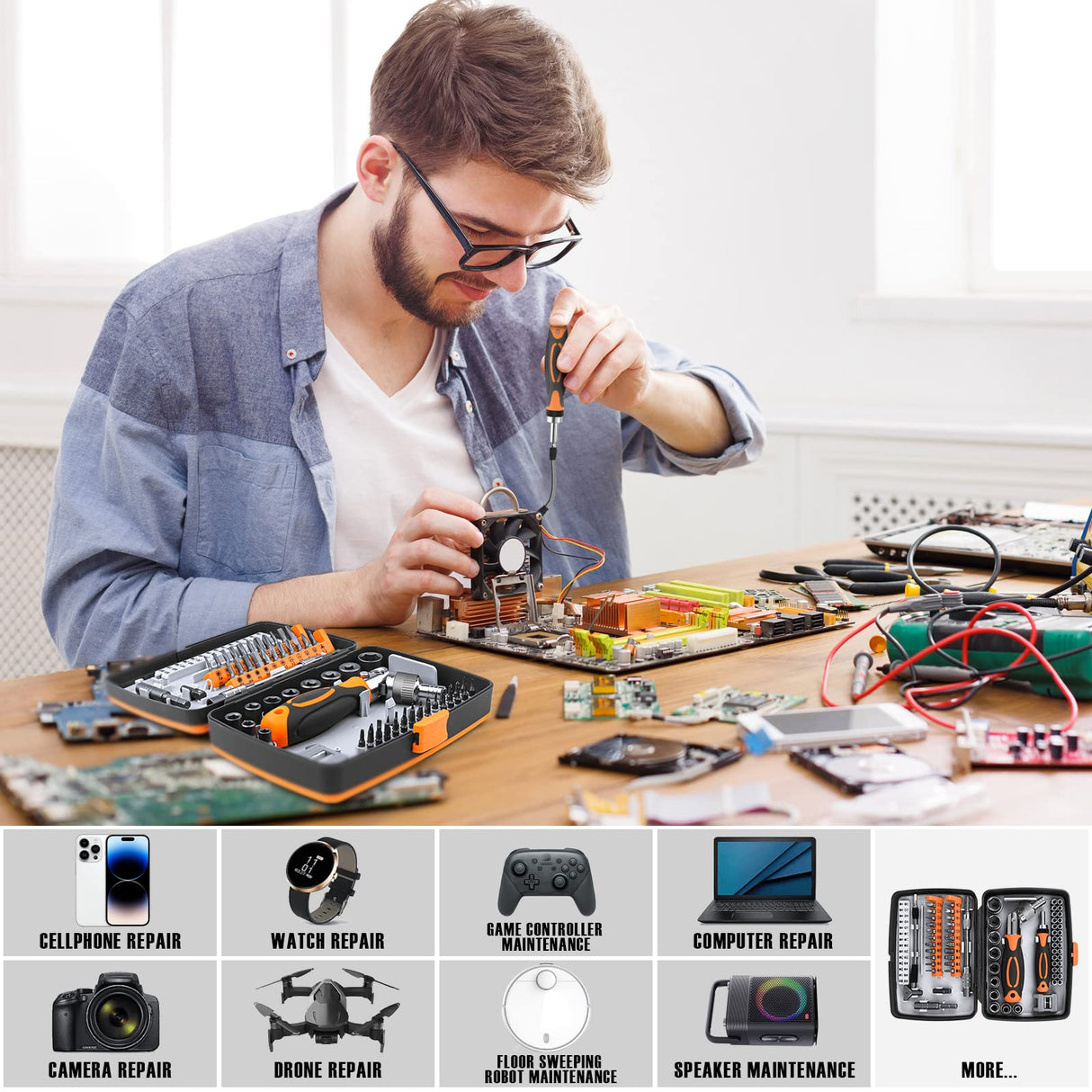 Ratcheting Screwdriver Set - BTEC 68 in 1 Socket Set & Magnetic Screwdriver Bit Set with Rotatable Ratchet Handles,extensions bar and Storage Case for Computer/Bike/Car/Electronics Maintenance BTEC