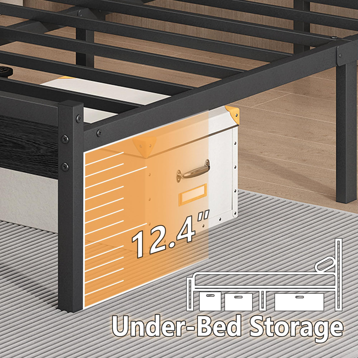 CLIBFENG 14 Inch Classic Metal Platform Bed Frame-Full Size Bed Frame with Headboard,Steel Slats Support-LED Bed Frame with USB Charging Station,Under Bed Storage,No Box Spring Needed,Noise Free CLIBFENG