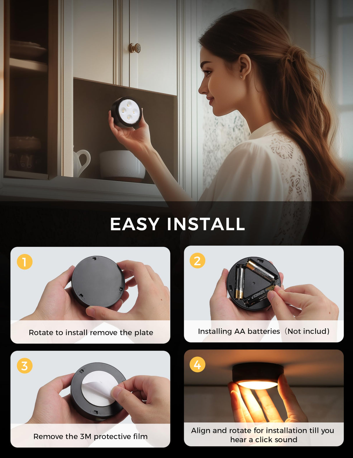 swesara Stick on Lights with Remote Shelf Battery Operated Push Lights Small Led Bookshelf Above Cabinet Lighting 2 Pack Black swesara