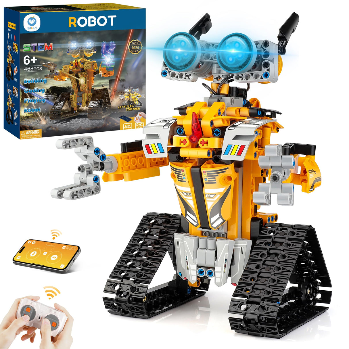 Sillbird Robot Building Kit with Remote Control STEM Gifts for Boys Age 8-13, Coding Buildable Robotic Technic Toys for Kids Birthday with 468 Pieces Sillbird