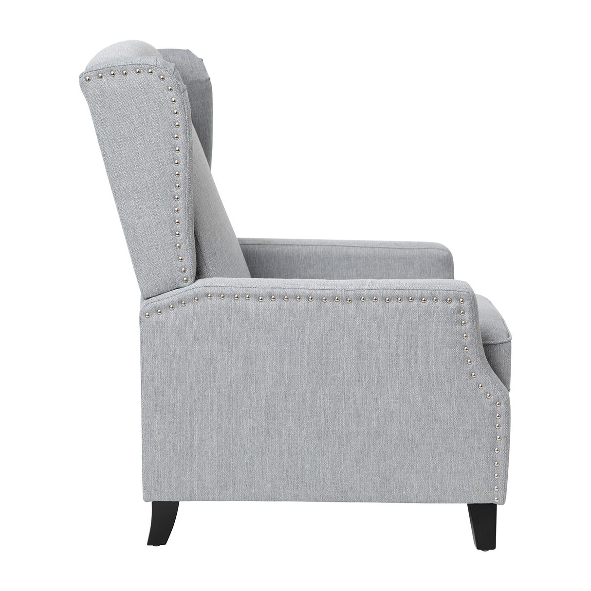 Taylor & Logan Maxfield Traditional Gray Fabric Upholstered Slim Wingback Recliner with Accent Nail Trim and Push Back Recline Taylor & Logan
