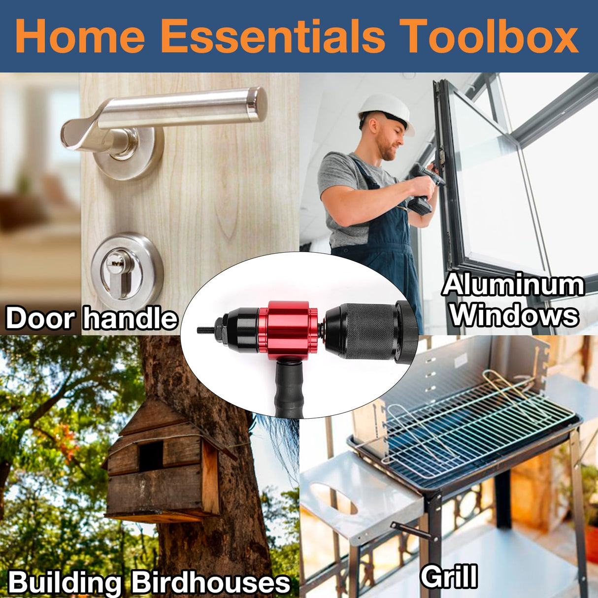 YUZES Rivet Nut Tool Adapter for Cordless Drill Electric- Newly Labor-Saving Rivet Nut Gun Kit with 5 Metric and 5 SAE Mandrels and 50Pcs Assorted Rivet Nuts, Rugged Carrying Case YUZES