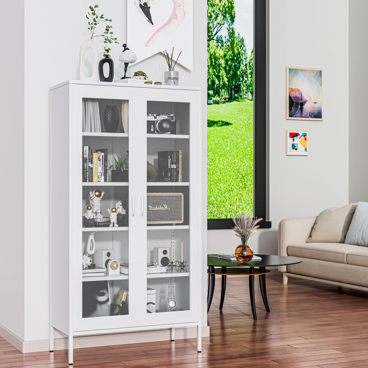 Baborokic Metal Storage Cabinet,Kitchen Pantry Cabinet with 2 Mesh Doors,Tall Organizer Steel Cabinets,Large Metal Locker Storage Cabinet for Home,Office,Living Room(72" White) Baborokic