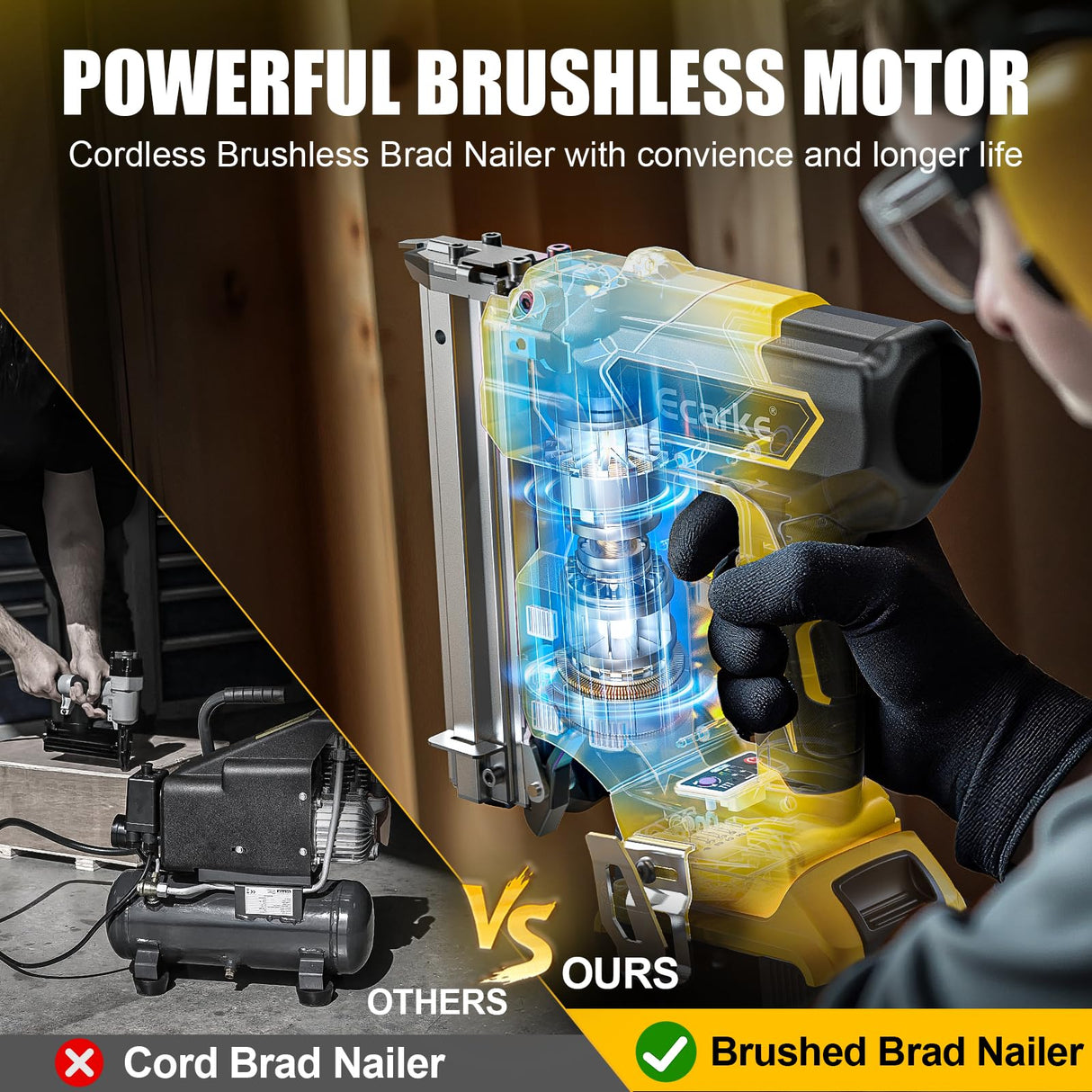 18GA Cordless Brad Nailer for Dewalt 20V MAX Battery: Electric Brad Nail Gun with 18 Gauge Nails for Upholstery Woodworking - Brushless- 2 Mode - 5/8 to 1-1/4 Inch - Tool Only Ecarke