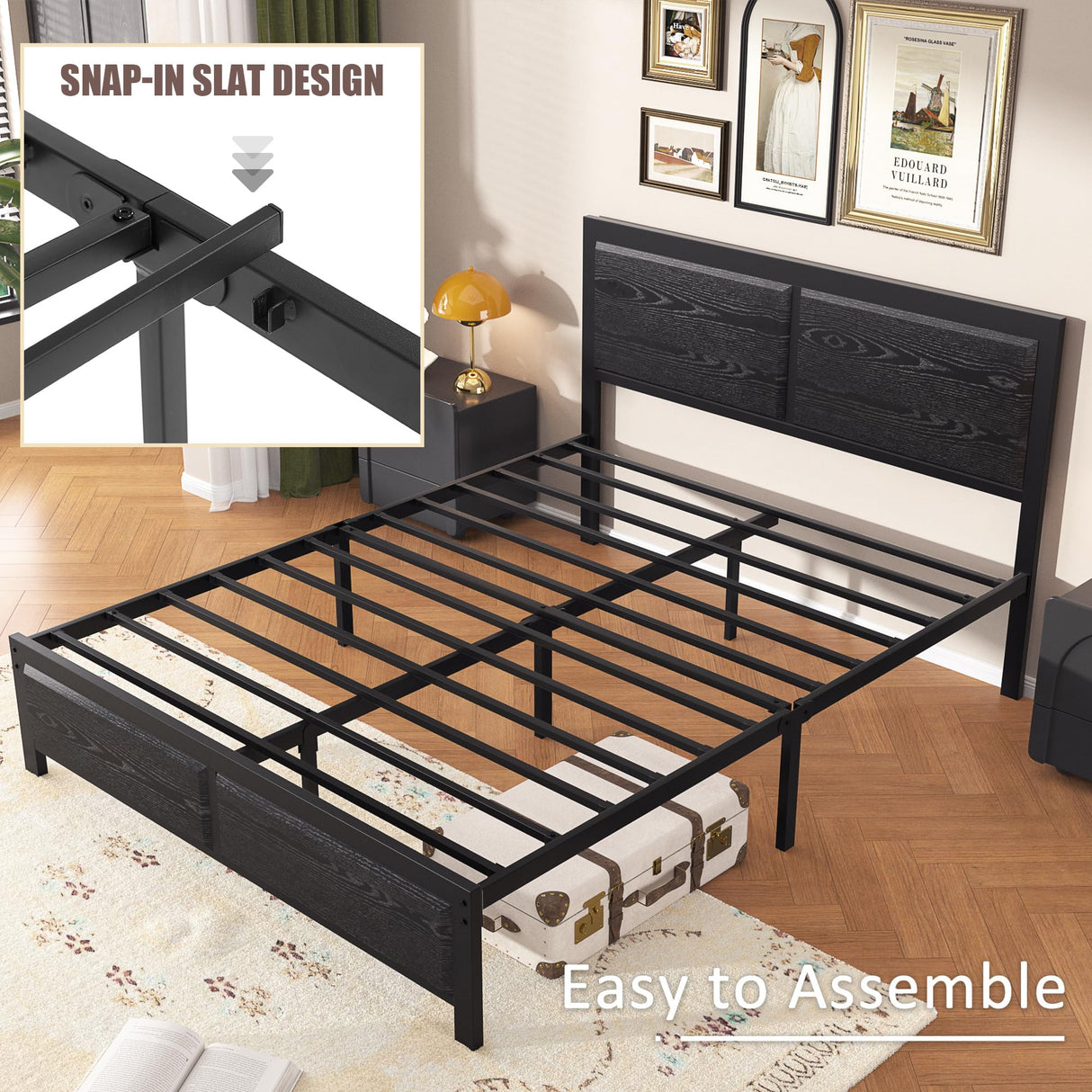 VECELO Full Size Bed Frame with Black Wood Headboard and Footboard, 14 Inch Platform Mattress Foundation, No Box Spring Needed, Heavy Duty Support, Easy Assembly VECELO