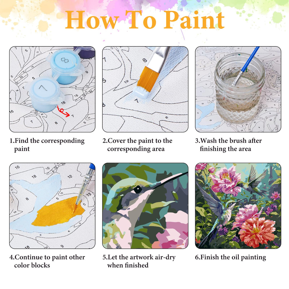 Paint by Numbers Kit for Adults Beginner Hummingbird, Flower Adult Paint by Number Kits on Canvas, Bird DIY Acrylic Oil Painting by Numbers for Adults, Perfect for Home Wall Decor 16X16 Inch Okarina