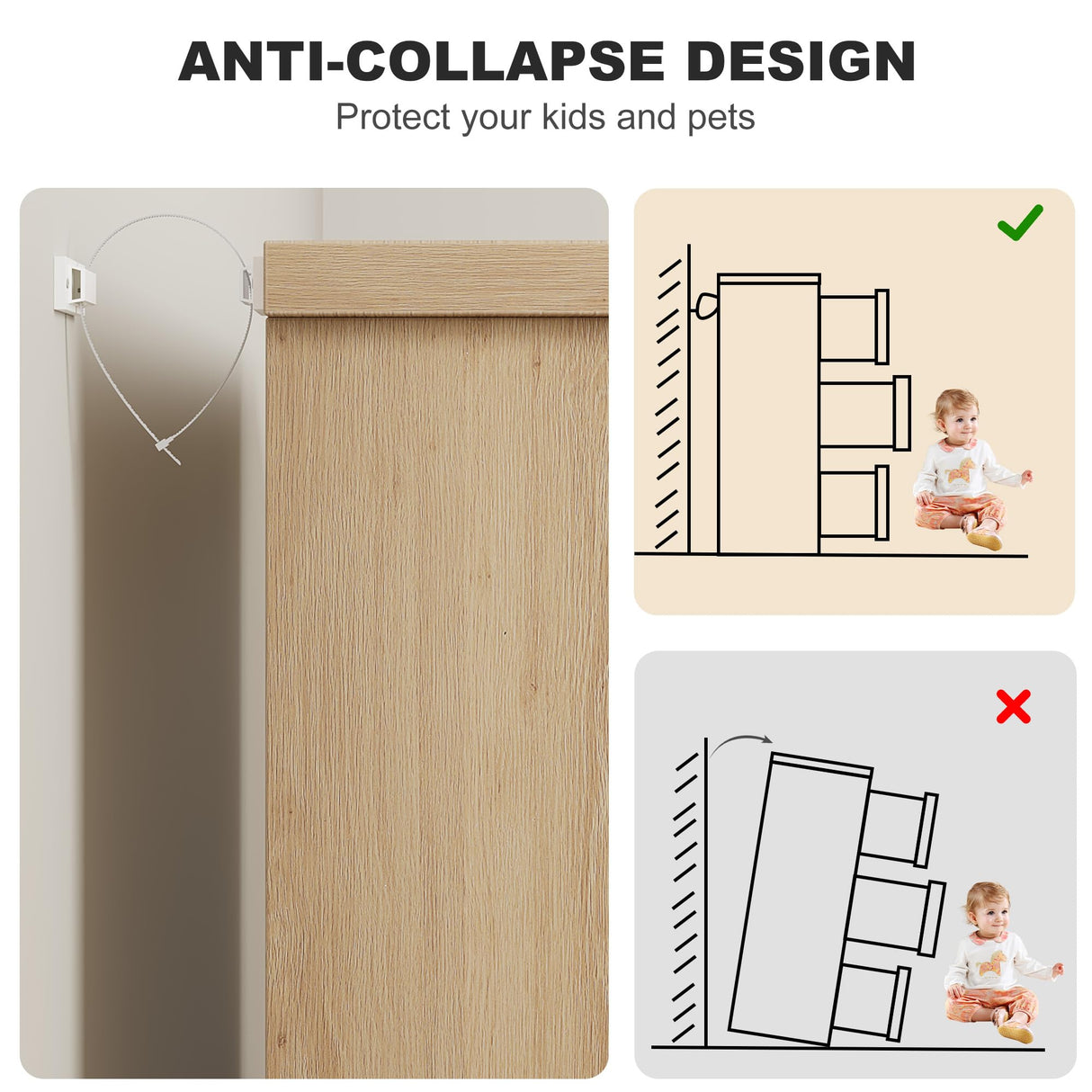 GarveeHome 6 Drawer Dresser for Bedroom, Natural Modern Double Dresser Organizer with Embedded Handles Design, Wooden Chest of Drawers for Living Room, Nursery, Hallway GarveeHome