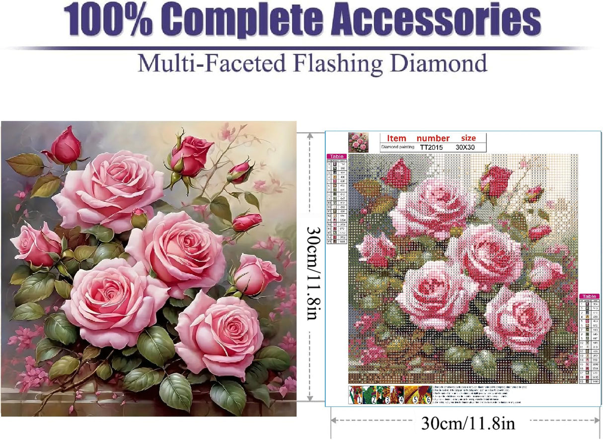 JFYHAB Pink Rose Diamond Painting Kits for Adults-Flowers Diamond Art Kits for Adults,5D Diamond Painting Rose, DIY Full Drill Diamond Painting Rose Gem Art and Crafts 12x12inch JFYHAB