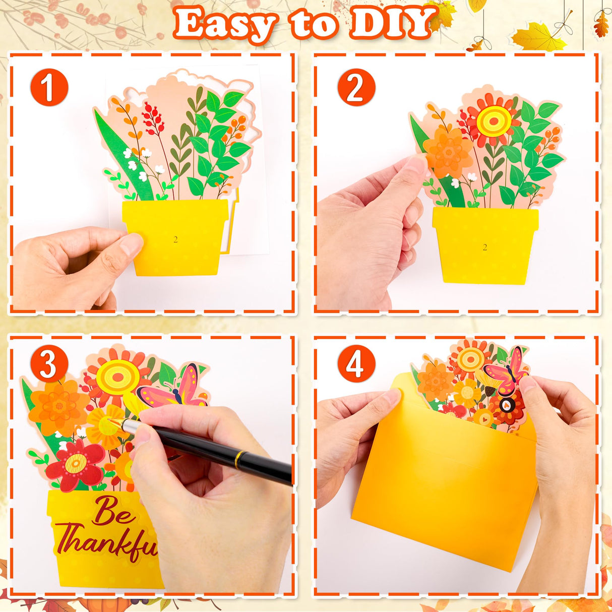 80UncleKimby 36 Set Fall DIY Craft for Kids - Thanksgiving Flower Card Making Kit with Autumn Greeting Cards Stickers Envelopes Set Gifts for Classroom School Activities 80UncleKimby