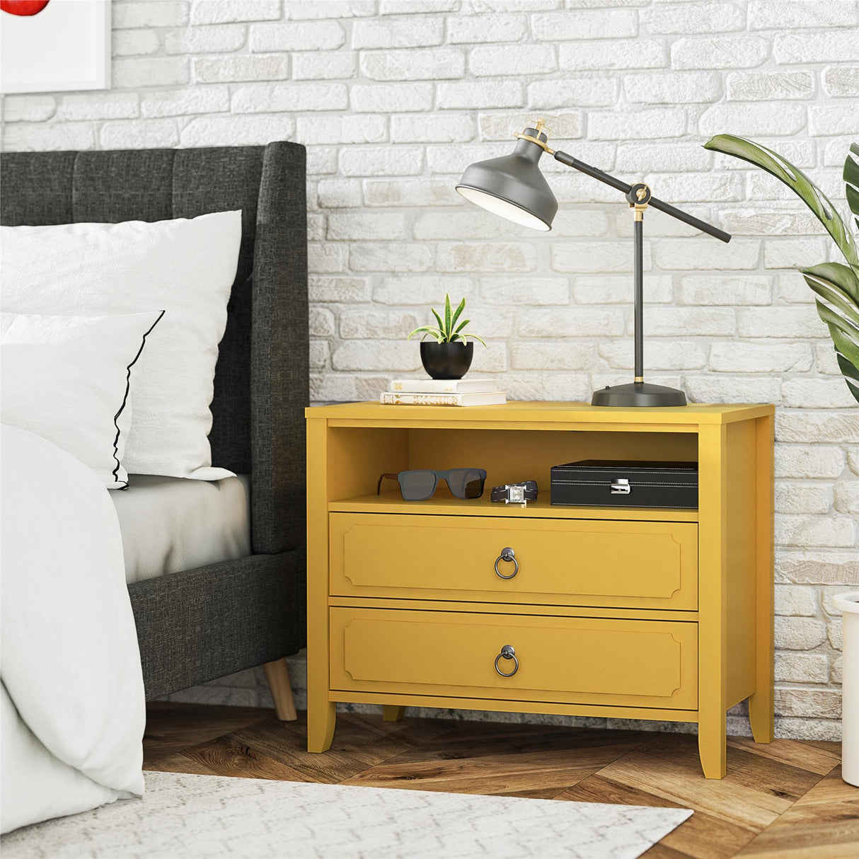 Novogratz Her Majesty 2 Drawer Nightstand, Mustard Yellow Novogratz