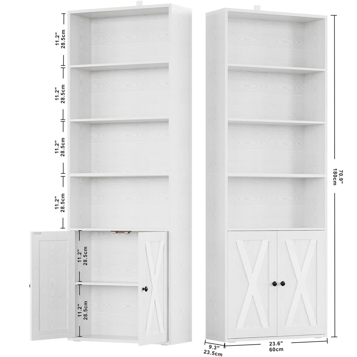 IRONCK Industrial Bookshelves and Bookcases with Doors Set of 2 Floor Standing 6 Shelf Display Storage Shelves 70 in Tall Bookcase for Home Office, Living Room IRONCK