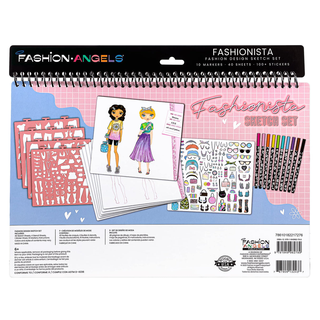 Fashion Angels Fashionista Sketch Set, Includes Sketch Pad with Stencils & Stickers, Fashion Design Sketch Book for Girls, Ideal Drawing Kit for Kids Fashion Angels