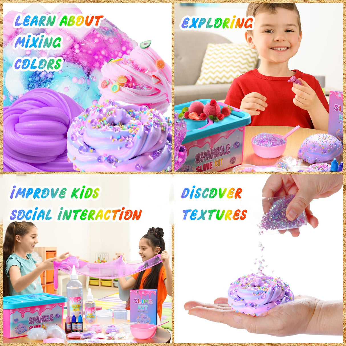 inksbui Slime Kit - Confetti, Glimmer Crunchy, Foam, Jelly Cubes - Stress Relief Toys, Party Favors for Kids, Boys and Girls Ages 6-12 inksbui
