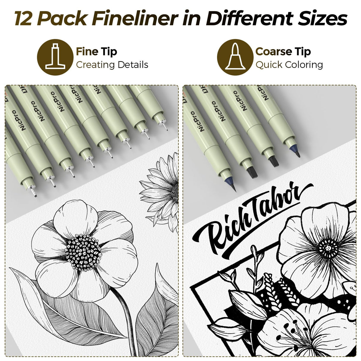 Nicpro 58PCS Art Drawing Supplies Kit in Leather Case, MP1000 Black Metal Mechanical Pencil Set with Drafting Pencil 0.5, 0.7, 0.9 & 2mm, 12 Micron Pen, Sketch Book, 30 Tube Lead Refills for Sketching Nicpro