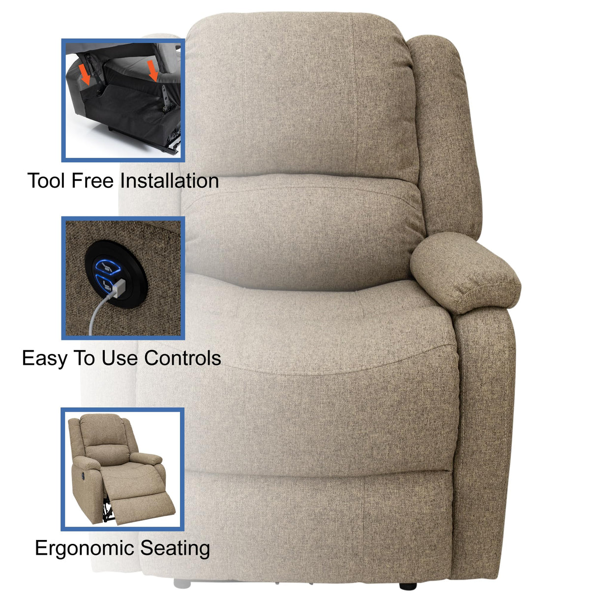 RecPro Charles Collection | 30" Powered Zero Wall RV Recliner | Wall Hugger Recliner | RV Living Room (Slideout) Chair | RV Furniture | RV Chair | Cloth (Oatmeal, 2 Chairs) RecPro