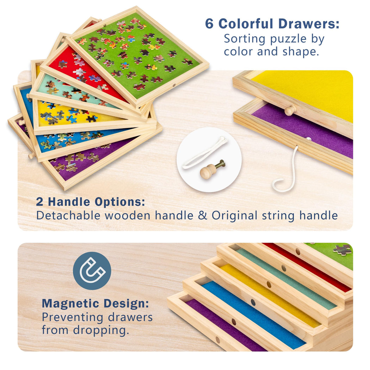 Lavievert 2-in-1 Tilting & Rotating Puzzle Board with 6 Colored Drawers & Cover, Portable Jigsaw Puzzle Table for Adults, Wooden Swivel Puzzle Plateau with Non-Slip Tabletop for Up to 1500 Pieces LAVIEVERT