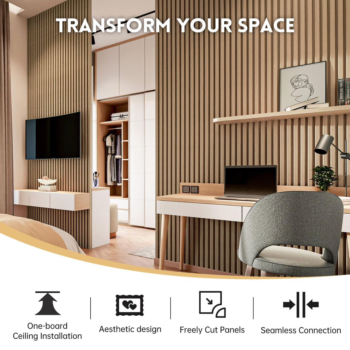 Ritollo Wood Panels for Wall and Ceiling, 94.5"ร11" Wall Panels for Interior Wall Decor, 3D Wood Slat Wall Panel/Fluted Sound Absorbing Panel - RITOLLO