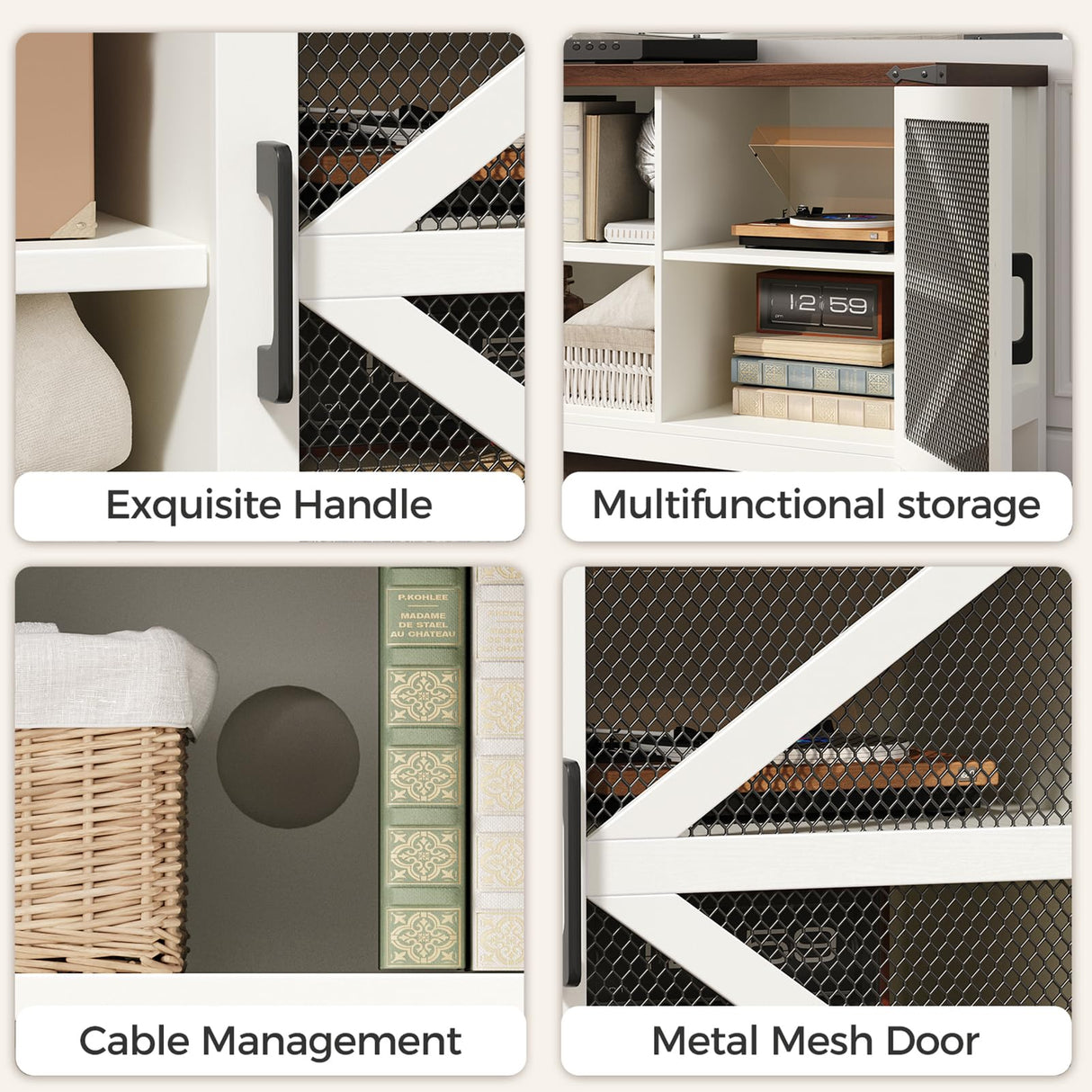 Algglobuy Modern Farmhouse Tv Stand for TVs up to 70 Inch, 58 Inch Entertainment Center with Iron Mesh Door & 2 Adjustable Shelves, Media TV Console Table for Living Room, White (White, 58 Inch) Algglobuy