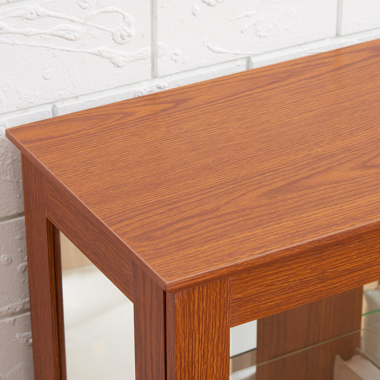 CKEASEAN Curio Cabinet 47" H Vintage Glass Display Cabinet with 3-Tier Adjustable Glass Shelves, Acrylic Mirrored Back Pane, Light Blub Included, China Cabinet for Living Room (Dark Oak) CKEASEAN