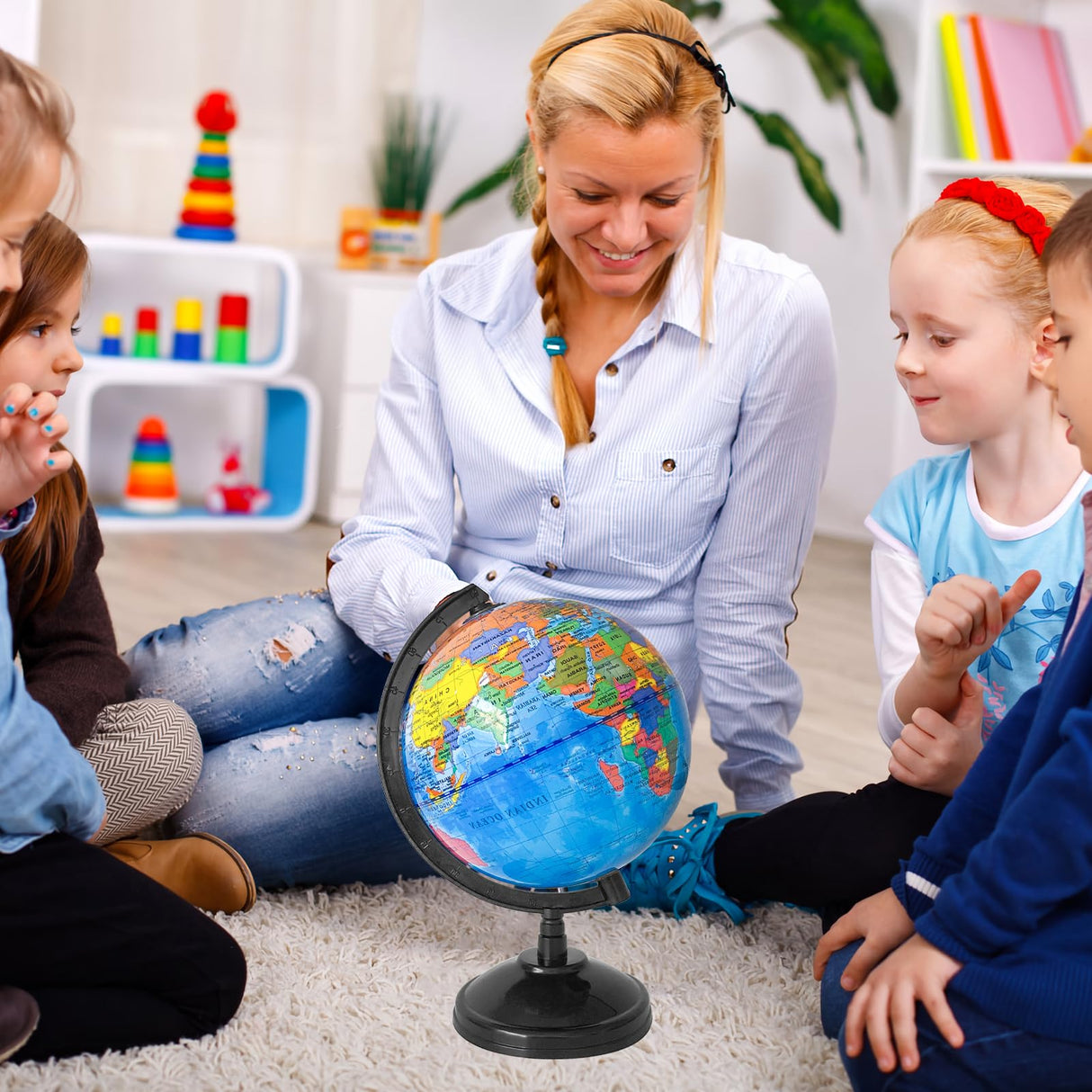 8'' Rotating World Globe with Stand,Decorative Spinning Earth Globe,Geographic Educational World Globe for Kids Classroom Tools,Desk Decorations,Gifts Rrshnsgv