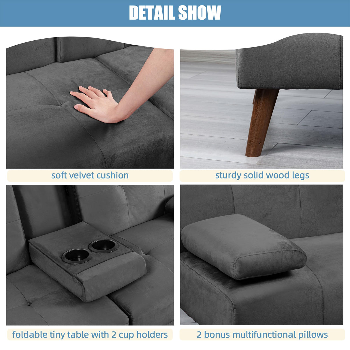 Shintenchi Futon Sofa Bed, Convertible Couch Beds Loveseat, Modern Recliner Sleeper, Small Lazy Set for Living Room, Office, Apartment, Dark Gray Shintenchi