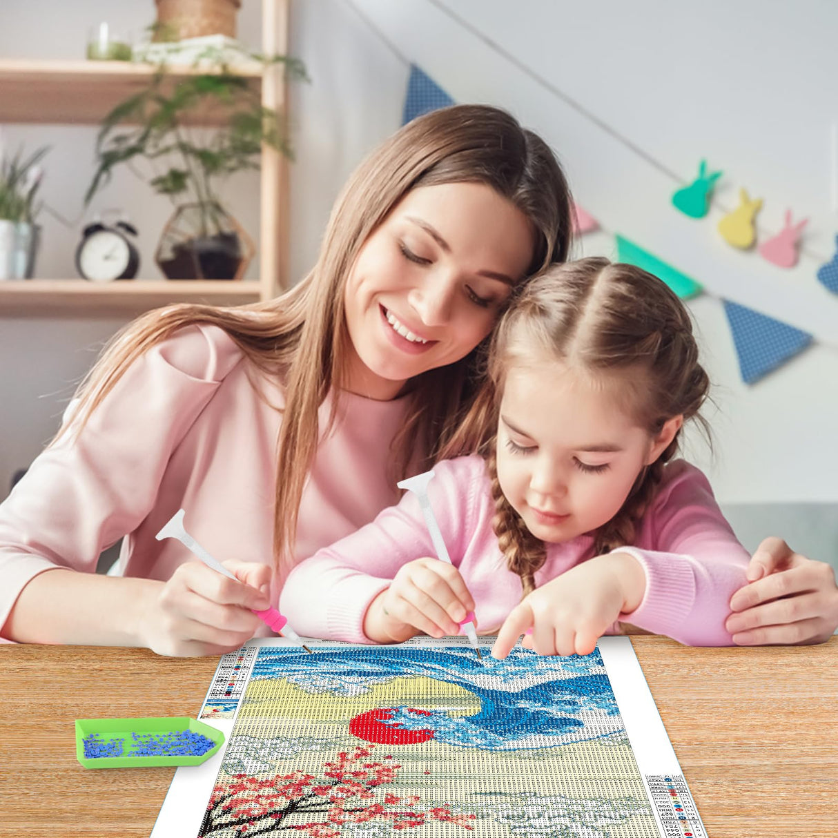 MOGTAA The Great Wave Diamond Art Kits for Adults, Japanese Cherry Blossom Tree Diamond Painting Kits for Beginners, DIY 5D Diamond Dots Kits Sunset Gem Craft for Home Art Decor 12x16 inch MOGTAA